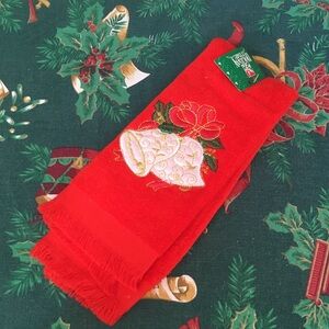 Red Christmas Bells Terry Cloth Cotton Hand Towel, NWT